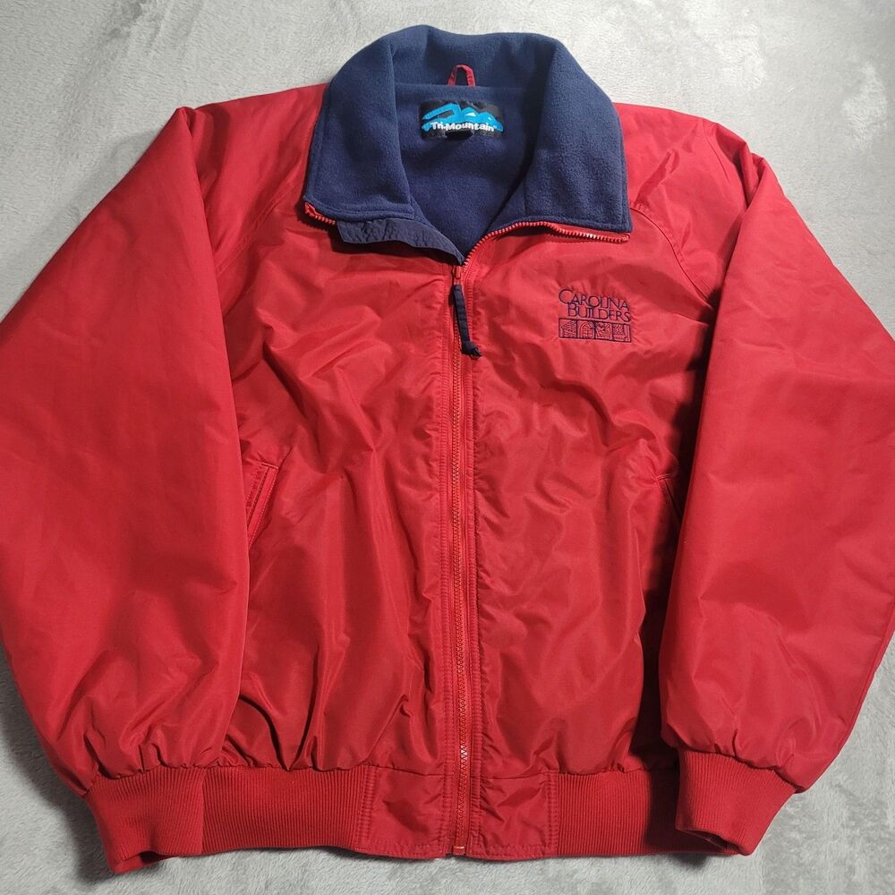 Tri-Mountain Windbreaker Jacket Mens XL Red Fleece Lined Zip Carolina Builders
